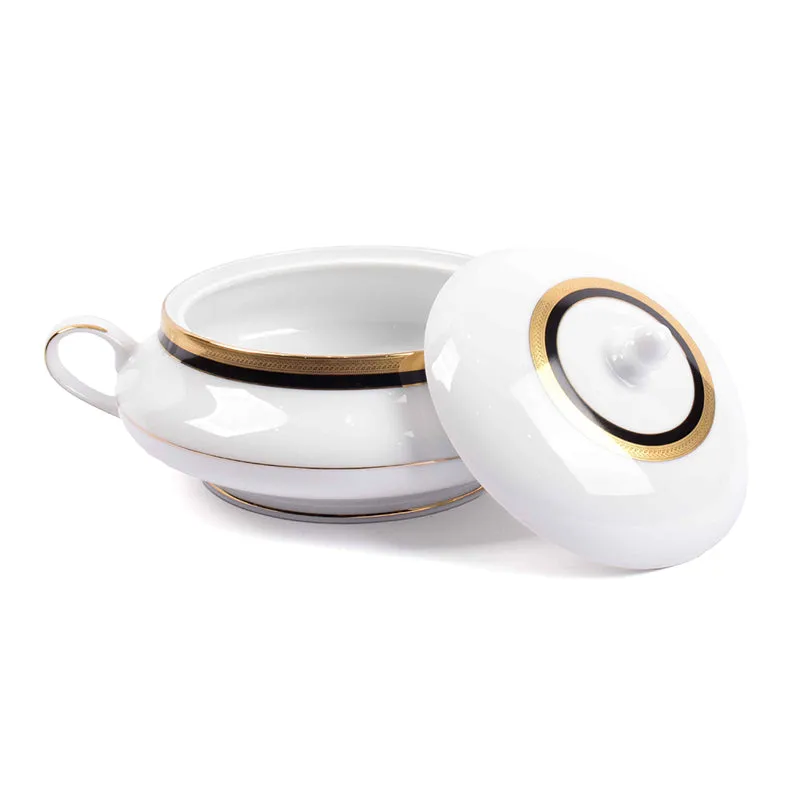 Vienna 24k Gold Brushed Porcelain Dinner Set (Blue) - 41 Piece Set media 9