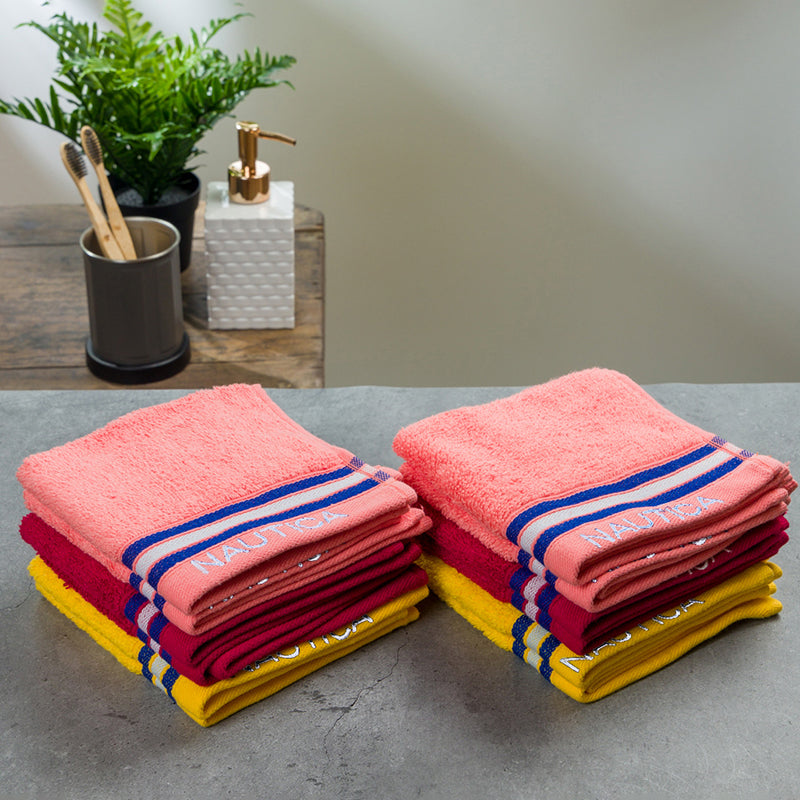 Nautica Dove Down Cotton Hand & Face Towel (Yellow, Burgundy & Coral) - Set Of Twelve media 4