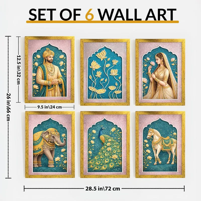 Vintage Valour Paper Wall Paintings With Frame - Set Of Six media 11