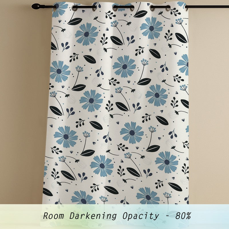 BloomSpry Cotton Curtains (blue,black) - Set Of Three media 3