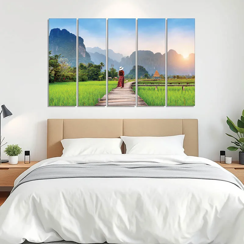 Serene Fields Wall Painting - Set Of Five media 3