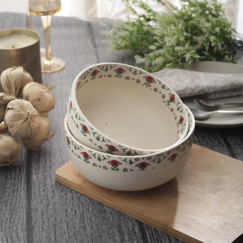 Rosette Multicolor Stoneware Serving Bowls - Set Of Two