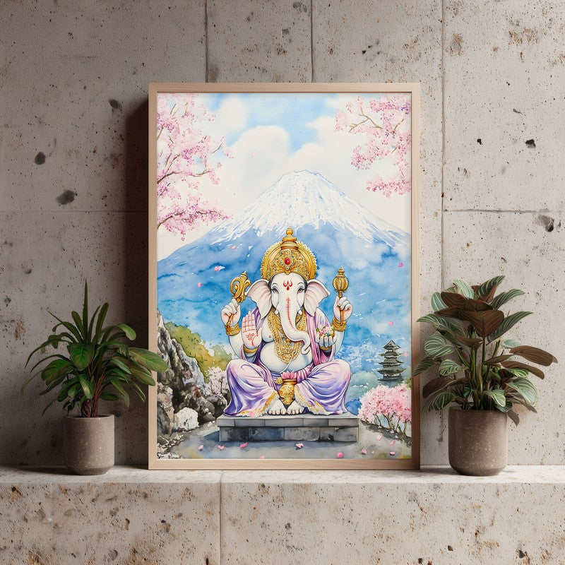 Parvataputra Ganesha Spiritual Archival Paper Wall Painting - Natural Brown Frame media 3