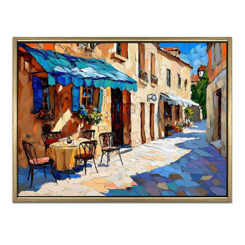 Sunlit Cafe Lane Canvas Wall Painting With Frame media 3