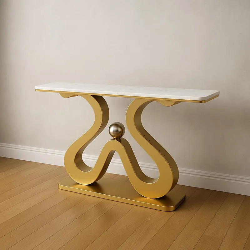 Sculptural Metal Console Table with Marble Top - Small media 6