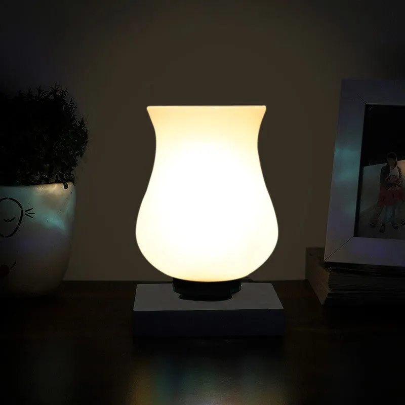 Flazora Mosaic Glass Table Lamp With Wooden Base - White media 3