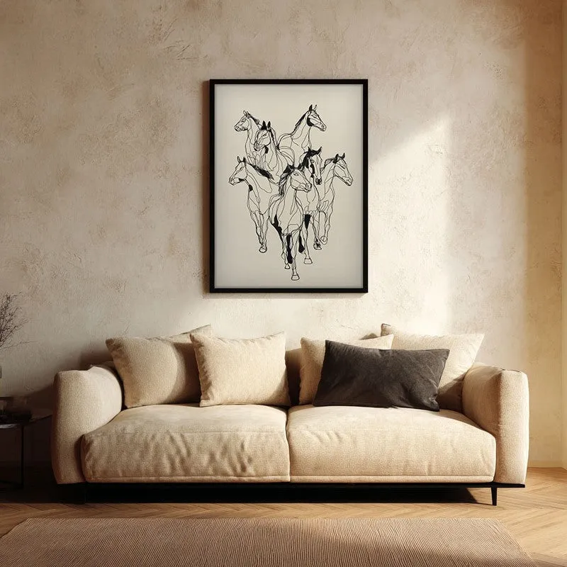 Horse Rhythm Wall Painting With Black Frame media 1