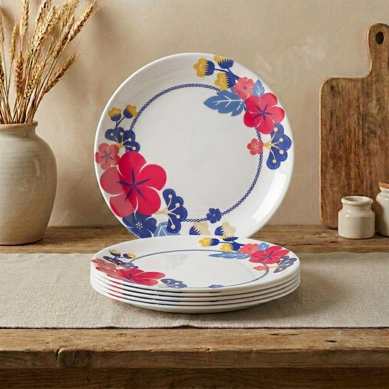 Hibiscus Melamine Dinner Plates (Large) - Set of Six