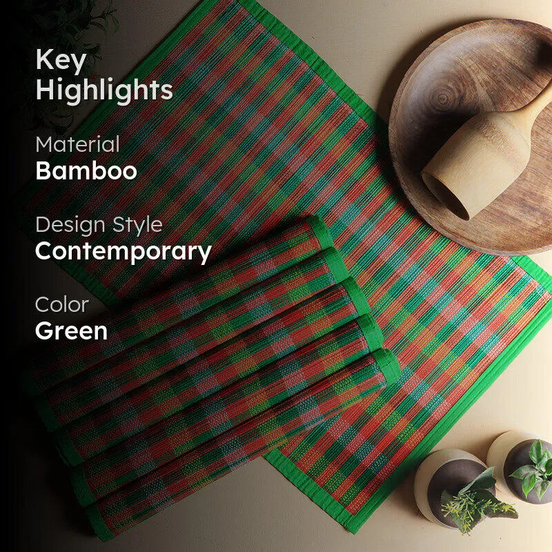 Chequered Zen Bamboo Table Mat (Green) - Set Of Six media 2