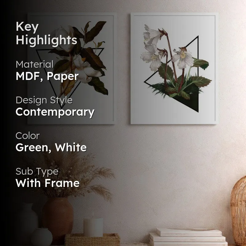 GeoFlora Paper Wall Painting With MDF Frame (White) - Set Of Two media 2