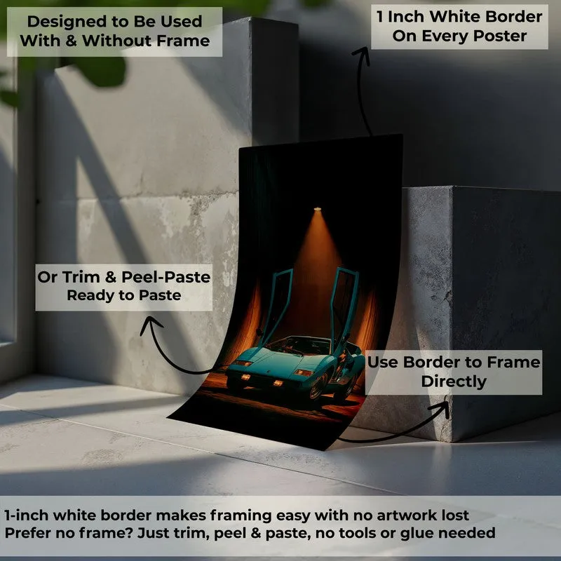 Single car poster shown as a flexible unframed print