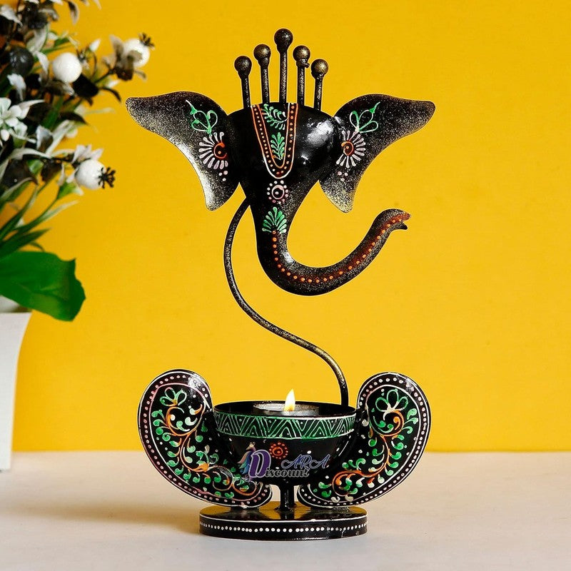 Sacred Ganesha Blessing Iron Tea Light Candle Holder