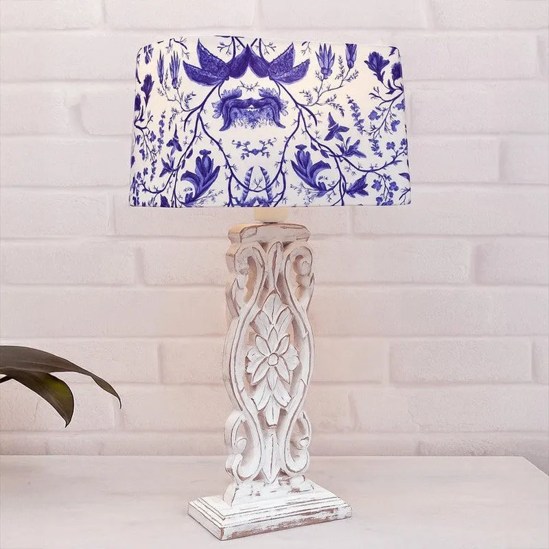Marina Carved Floral Fabric Table Lamp - Blue,White media 3