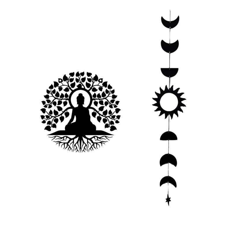Bodhisatva with Phases of Moon Iron Wall Accent - Set Of Two media 3