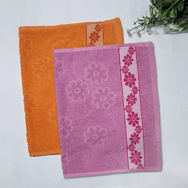 Wildflower Trim Cotton Hand Towel (Orange & Purple) - Set Of Two media 1
