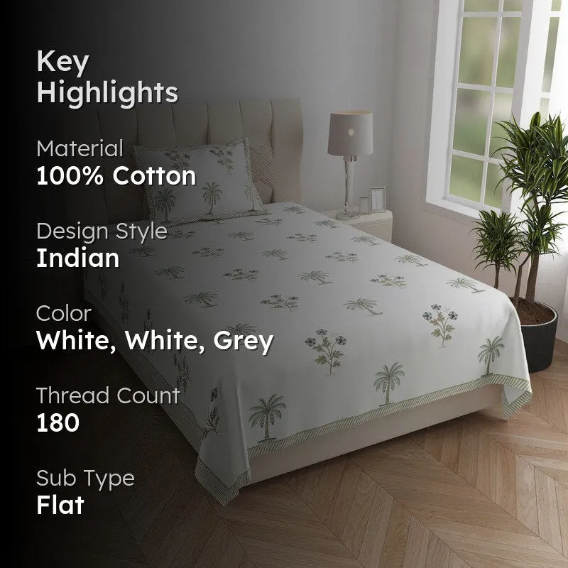 Haveli Space Cotton Bedsheet (White, Grey) - 180 TC media 2