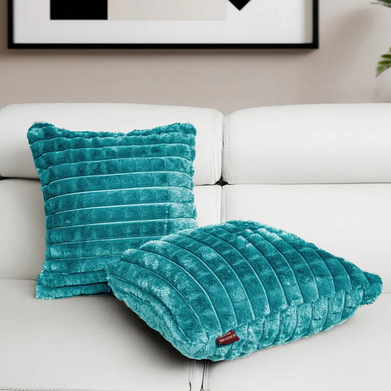 Frost Waffle Blue Cushion Cover (Square) Set of Two media 1