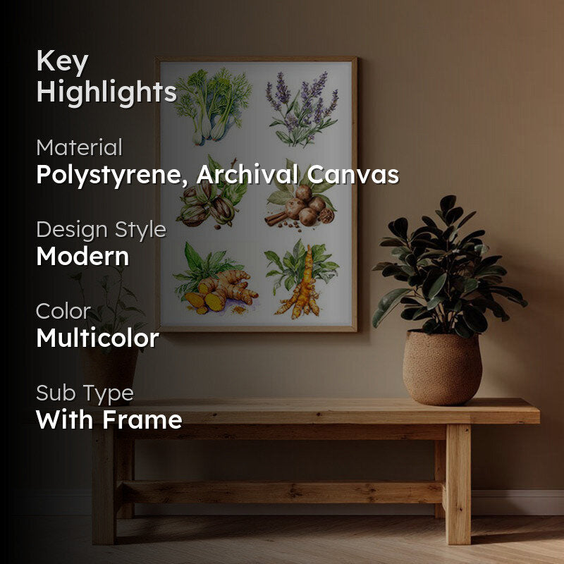 Garden Of Herbs Framed Canvas Archival Canvas Wall Painting - Natural Brown Frame media 2