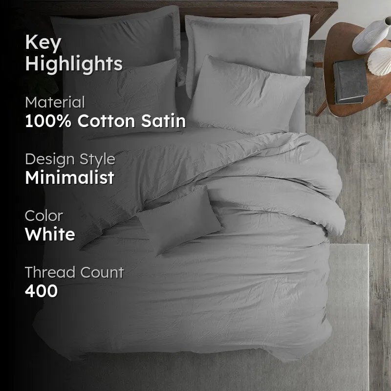 Amelia 100% Cotton Satin Weave Duvet Cover With Pillow Covers - White media 2