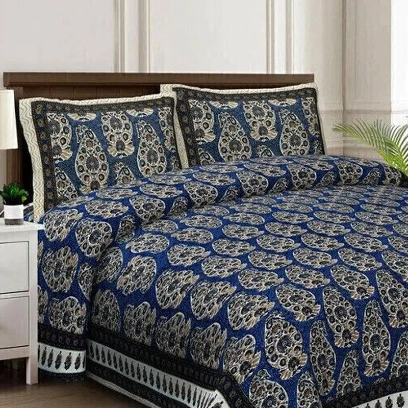 Floray Cotton Bedsheet (Blue,White) - 240 TC media 4