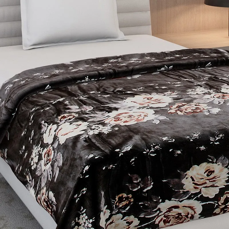 Monte Carlo Inkbloss Floral Print Polyester Blanket (Brown) - 350 GSM media 5