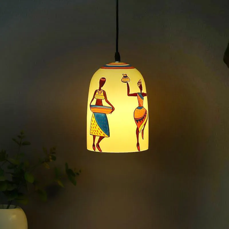 Folk Fantasy Hand Painted Glass Ceiling Lamp media 1