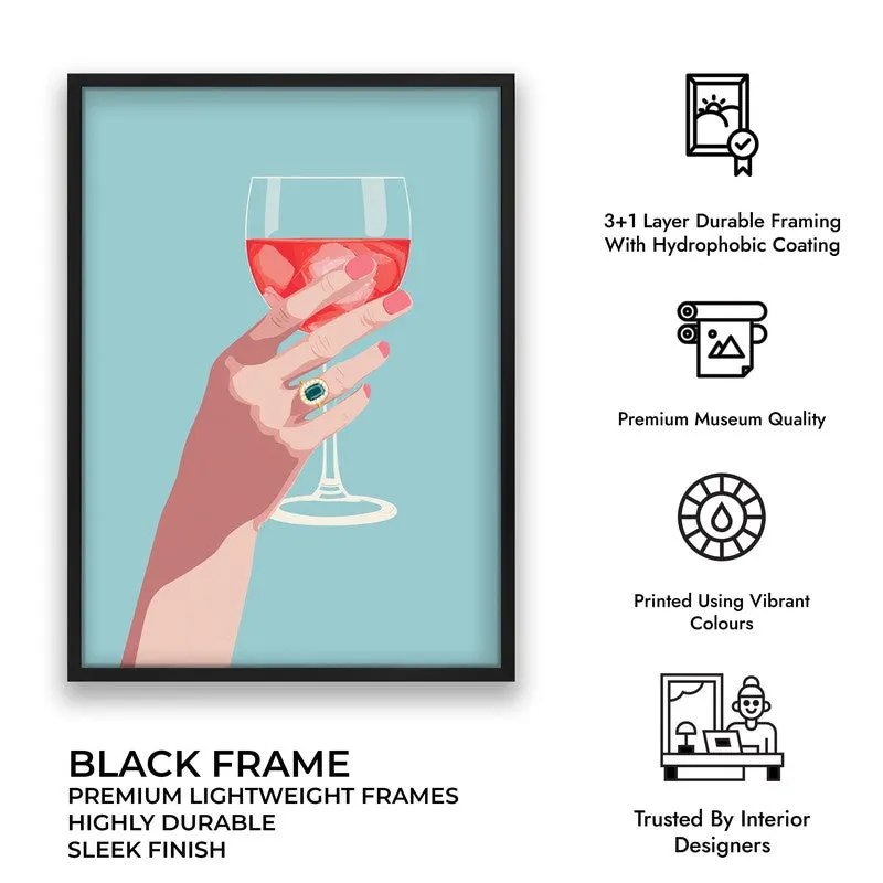 Roselle Elegant Wine Glass Illustration Canvas Wall Painting With Black Frame media 7