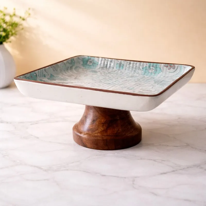 Floral Square Ceramic Cake Stand media 3