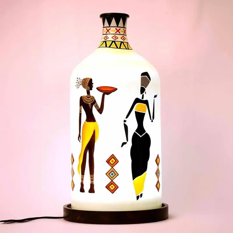 Tribal Art Hand Painted Glass Table Lamp - Multicolor media 1