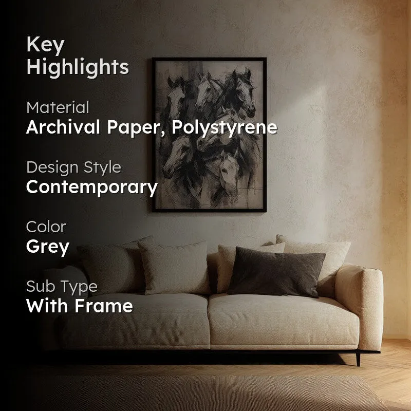 Noble Horses Wall Painting With Black Frame media 2