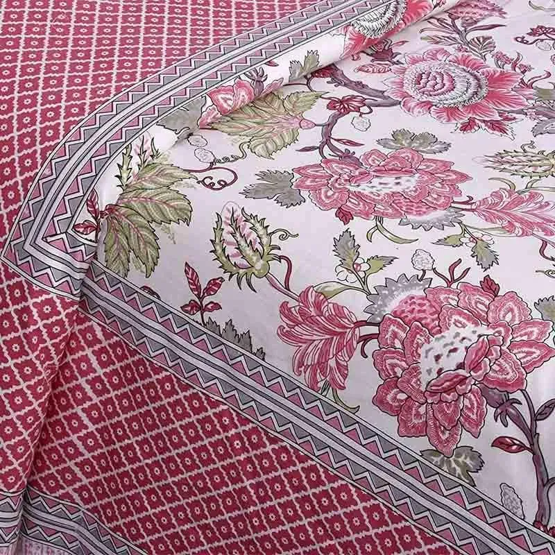 Gulab-E-Gulzaar Cotton Bedsheet (Magenta) - 144 TC media 3
