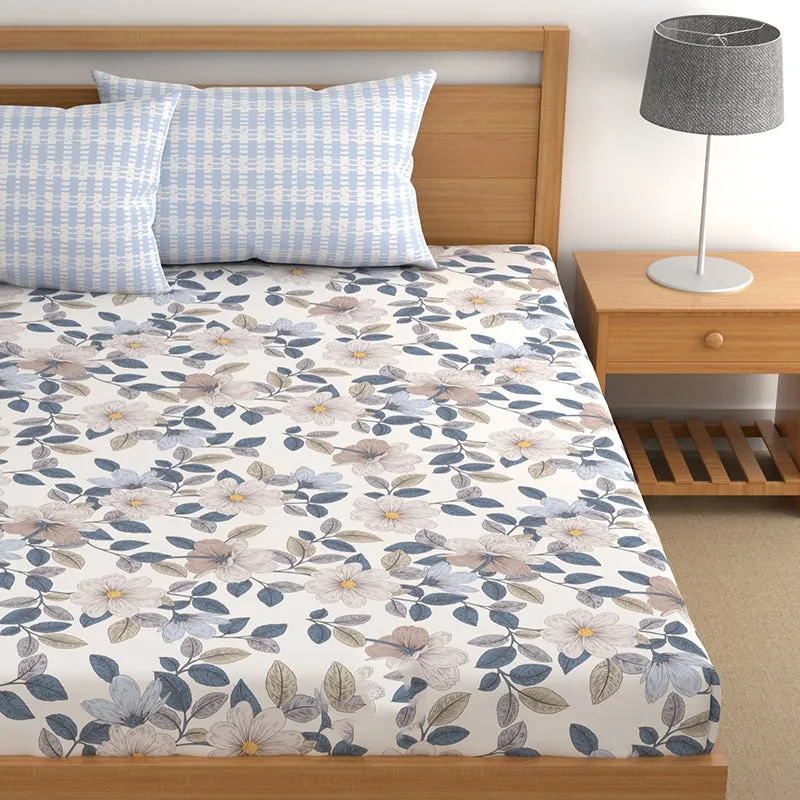 Flora Blues I Microfiber Microfiber Bedsheet - 150 GSM media 3