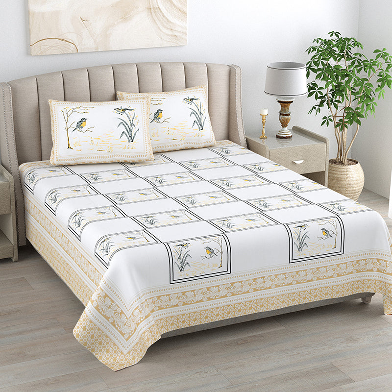 Feather Dreams Cotton Bedsheet (Yellow) - 144 TC