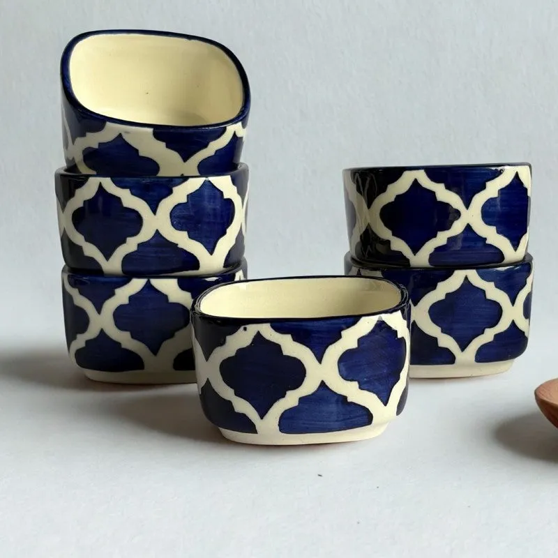 lanix Ceramic Dip Bowls (Blue,White ,50 mL Each) - Set Of Six media 3