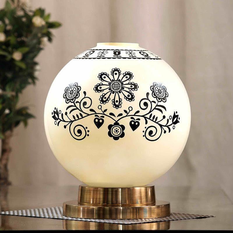 Floral Moon Hand Painted Glass Table Lamp- White,Black media 3