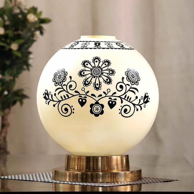 Floral Moon Hand Painted Glass Table Lamp- White,Black media 3