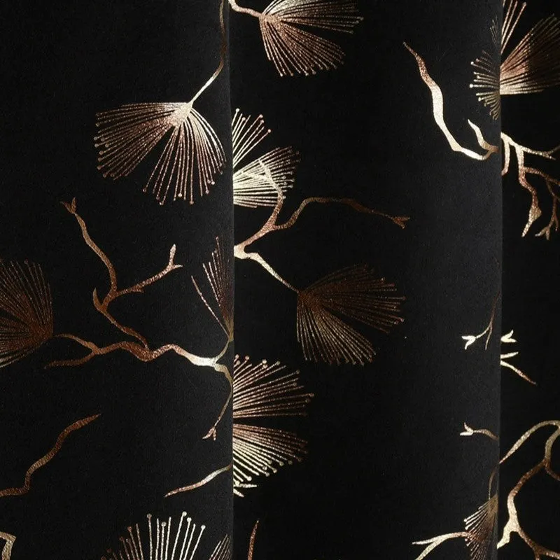 Soft Edge Printed Velvet Curtains (Black,Gold) - Set Of Two media 5