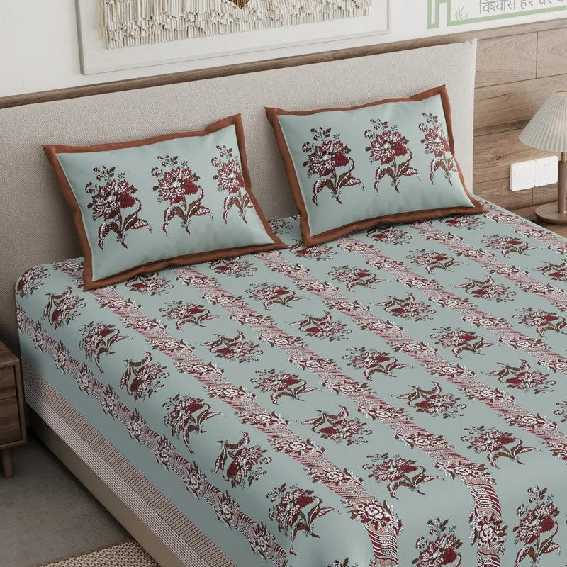 Rang Grace Cotton Bedsheet (Green,Beige) - 120 TC media 3