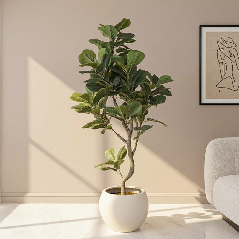 Lush Fiddle Leaf Fig Artificial Plant With Black Plastic Pot