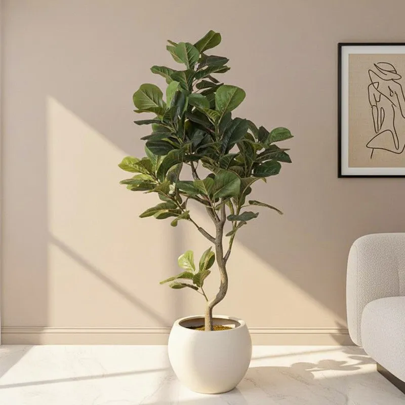 Lush Fiddle Leaf Fig Artificial Plant With Black Plastic Pot media 1