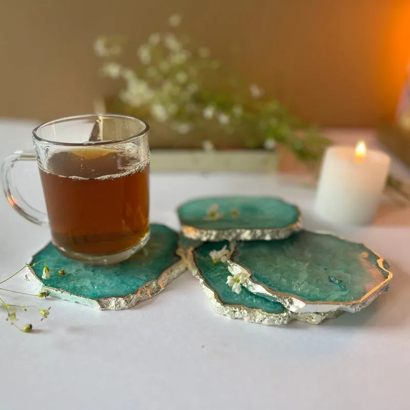 Silasa Handcrafted Crystal Agate Coaster (Green) - Set Of Four media 4