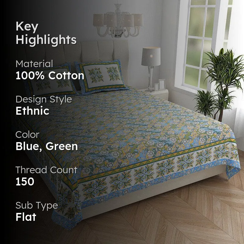 Nidra Nector  Floral Cotton Bedsheet (Green) - 150 TC media 2