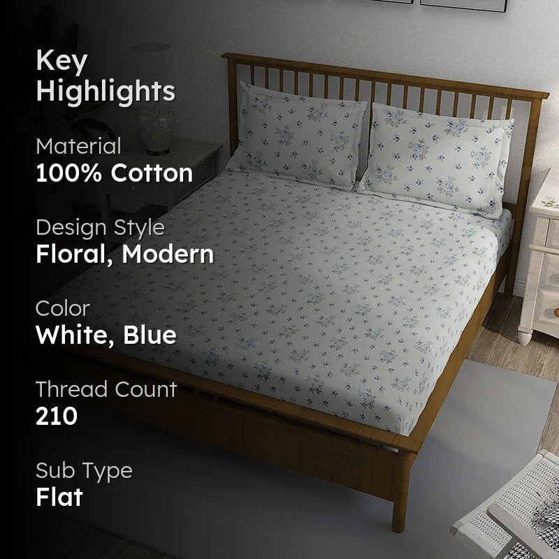 Swayam Florenca Floral Cotton Bedsheet (Blue) - 250 TC media 2