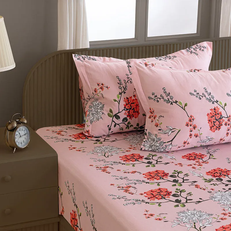 Swayam Light Orange Floral Cotton Bedsheet - 180 TC || Super Soft media 5
