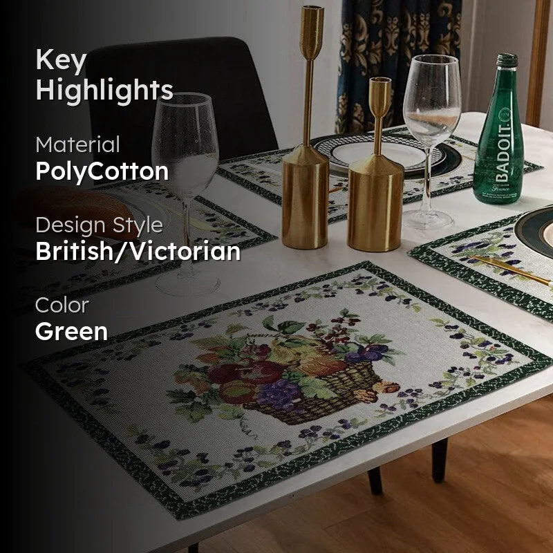 Placemat set styled on a dining table with fruit basket design
