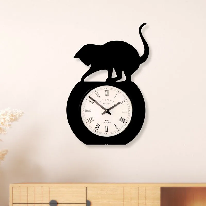 Kitty Steel Analog Wall Clock - Black media 1