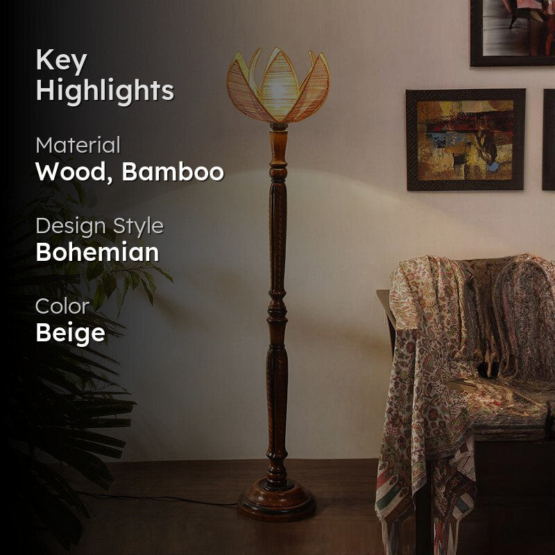 Kamala Hima Vintage Wooden Floor Lamp - Beige media 2