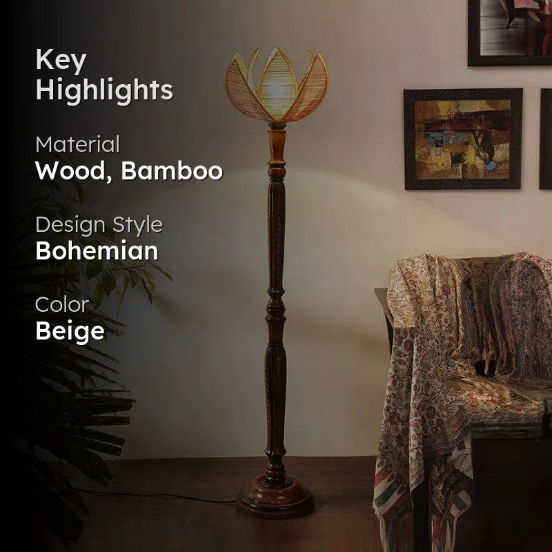 Kamala Hima Vintage Wooden Floor Lamp - Beige media 2