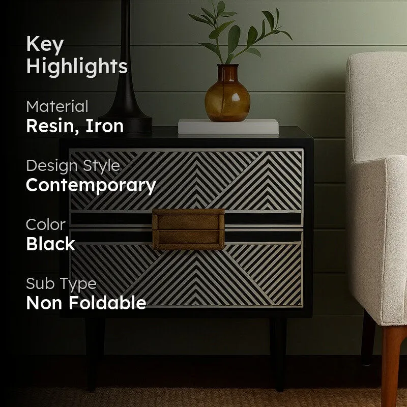 Sleek Black Mother of Pearl Side Table media 2