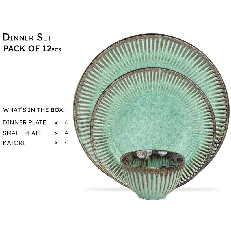 Rustic Green Ceramic Dinner Set - 12 Piece Set media 5